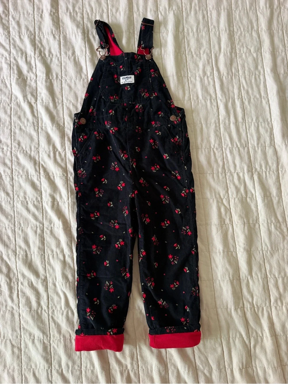 OshKosh B'gosh Black Overalls with Red Floral Print